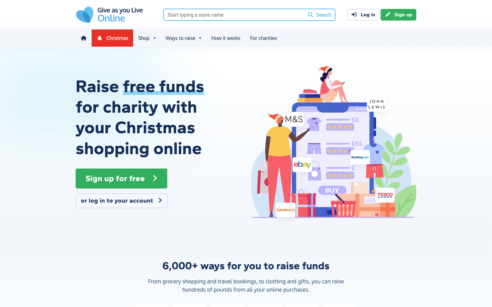 Screenshot of Give as you Live Online homepage