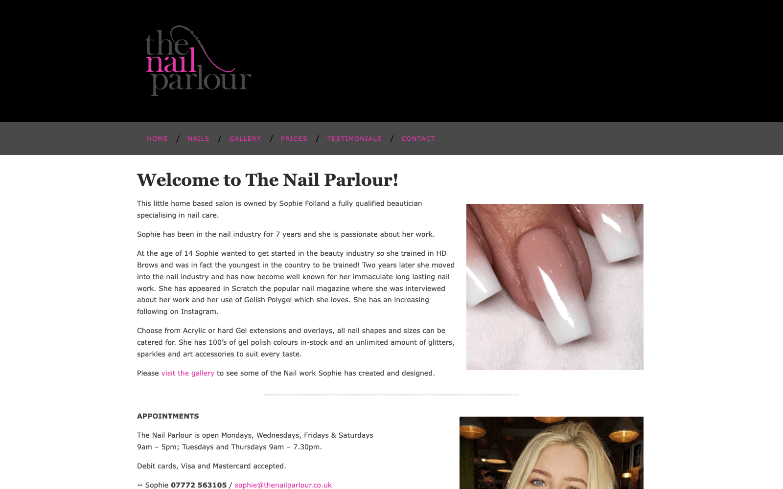 Screenshot of The Nail Parlour homepage